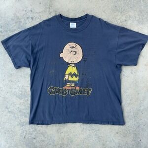 M&O Knits Charlie Brown T-Shirt Mens XL Blue Good Grief Graphic Distressed
